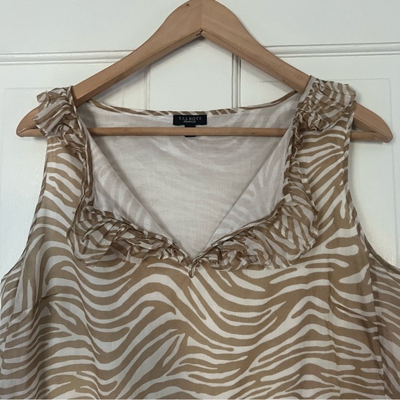 TALBOTS 100% Cotton Lined Tan White Blouse Size 16 - Picture 8 of 8